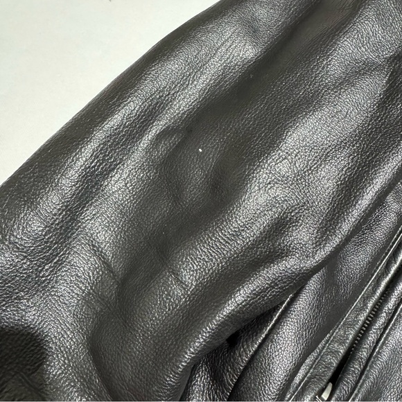 Towncraft Black Genuine Leather Asymmetric Zip Motorcycle Biker Jacket Men Large - Picture 3 of 7